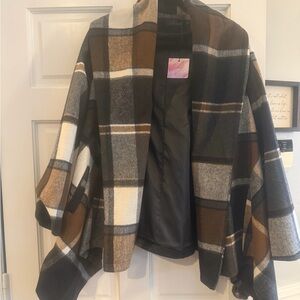 Plaid Open Front Poncho